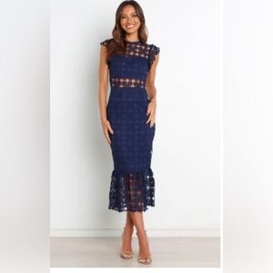 Petal & Pup Navy Lace Midi Dress Women’s Size 12 Sheer Panel Cocktail Party